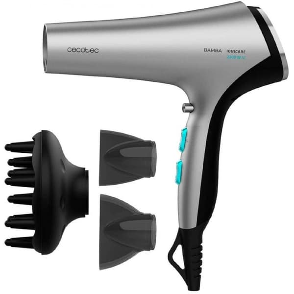 Cecotec 2200 W AC hair dryer with 2 concentrator nozzles and diffuser.