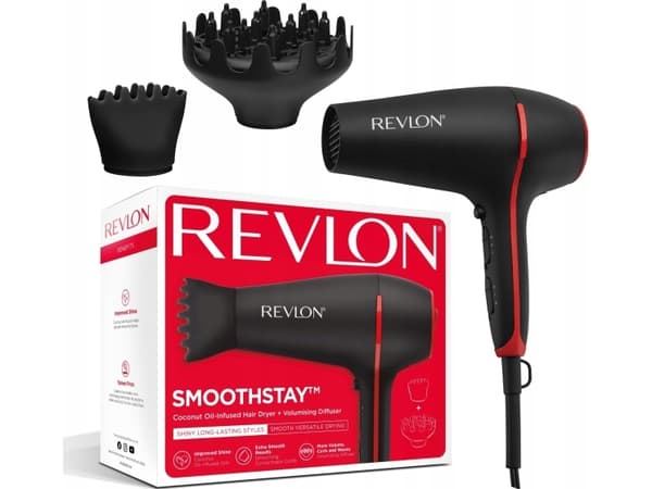 Revlon Revlon Smoothstay Coconut Oil RVDR5317E hårfön, 2000 W, 2 hastigheter, 3 temperaturer, svart