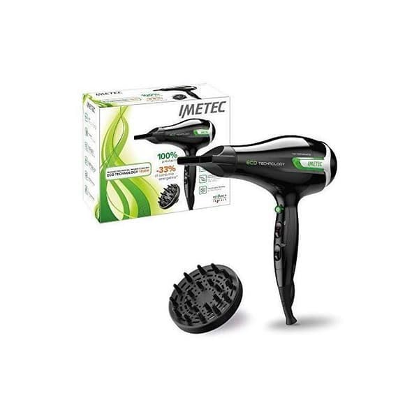 Imetec Eco Se9 1000 Hårtork med Eco Technology 1400 W, minskad energiförbrukning, 8 luft/temperaturkombinationer Svart, Grön, Vit