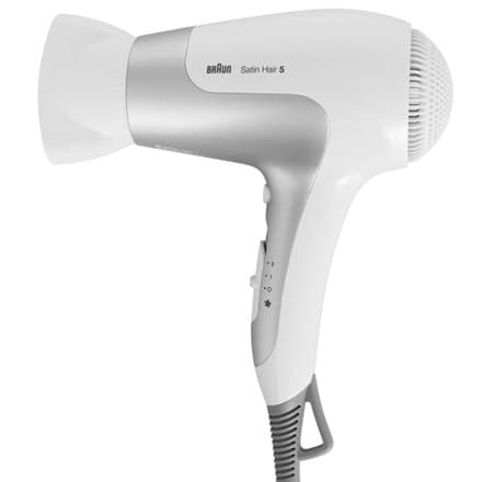 Braun | Hårtørrer | Satin Hair 5 HD 580 | 2500W | Antal temperaturindstillinger 3 | Ionisk funktion | Hvid/sølv Sølv, Hvid