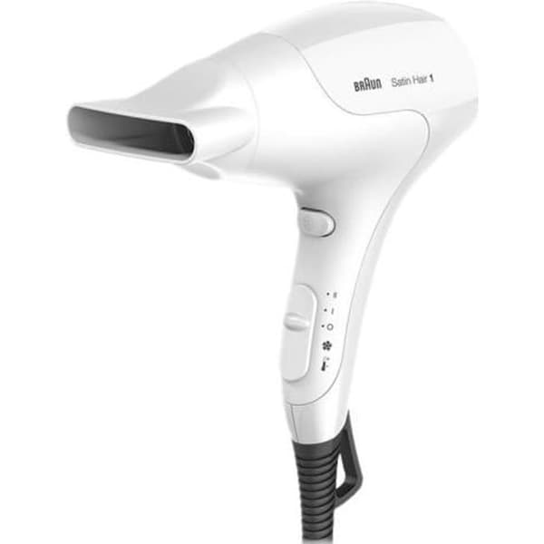 Hårtork - BRAUN - Satin Hair 1 HD 180 PowerPerfection - 1800 Watt - 2 hastigheter - 2 temperaturer Vit
