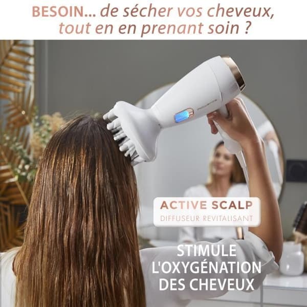 ROWENTA CV9240F0 Scalp Care Ultimate Experience Hårtork, voluminöst förstärkt hår, hårbottenmassage, 3 tillbehör