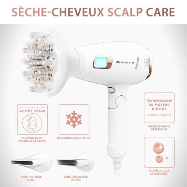 ROWENTA CV9240F0 Scalp Care Ultimate Experience Hårtork, voluminöst förstärkt hår, hårbottenmassage, 3 tillbehör