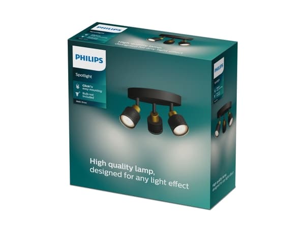 Philips 8720169300156, Spotlight på skinne, GU10, 3 ampuller, LED, 220-240 V, Sort, Messing