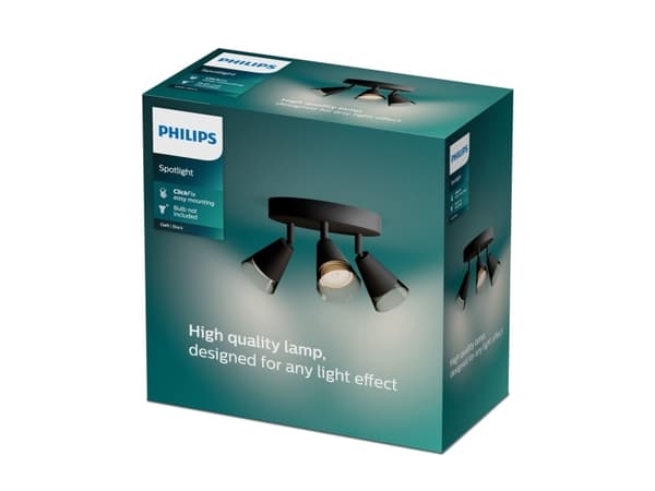 Philips 8720169300057, Spotlight på skinne, GU10, 3 ampuller, LED, 220-240 V, Sort