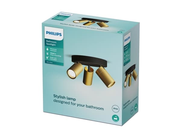 Philips 8720169299252, Skena för spotlight, GU10, 3 lampor, LED, 220-240 V, Svart, mässing