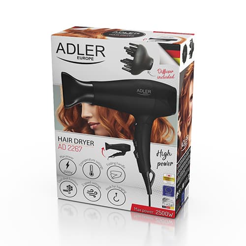 AD 2267 Hårtørrer - gummieret hus - 2100W + diffuser