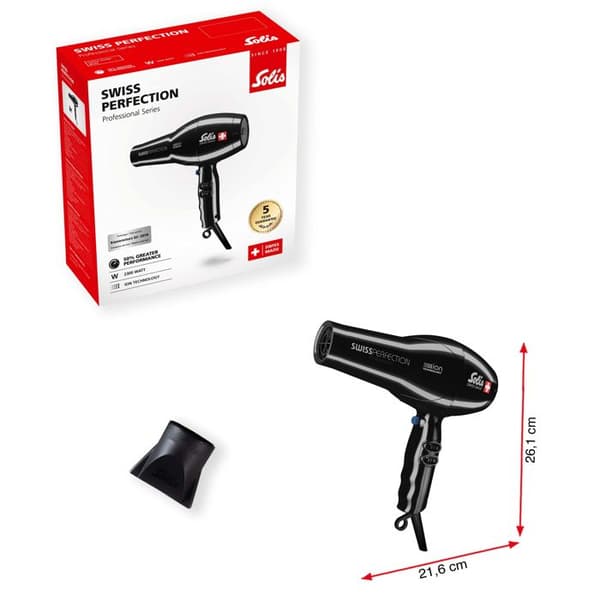 Professionell hårfön - Hårtork - Ionic hårfön - Ionic Technology - Svart - Swiss Perfection 440 Solis