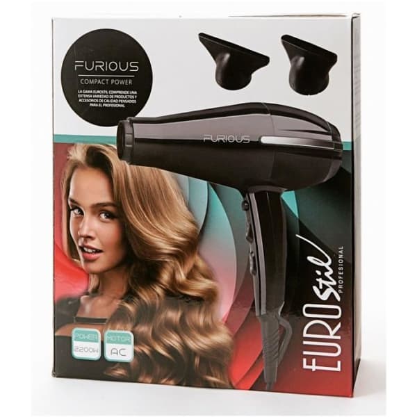 Hårtork - Euro Stil - Furious Compact Power - Air Ionizer - 2200 Watt - Svart