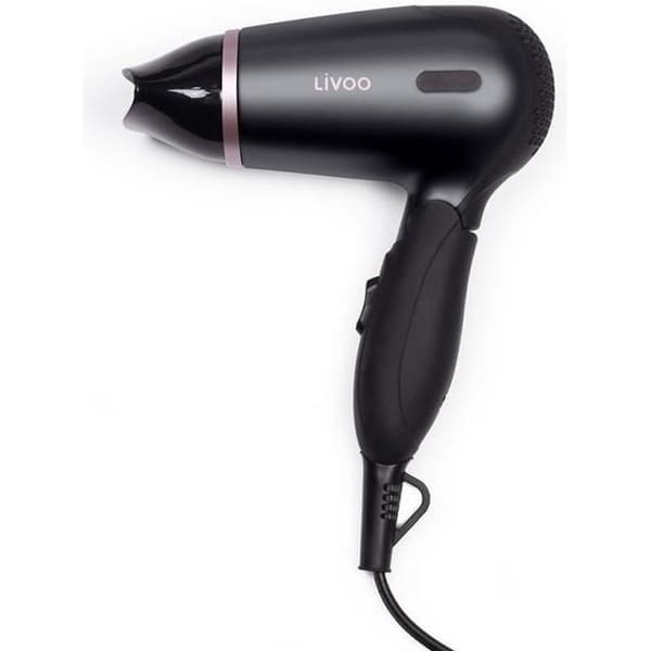 LIVOO DOS175 resehårtork - 2 hastigheter - Bi-voltage 120/230 volt - Fällbart ergonomiskt handtag Svart