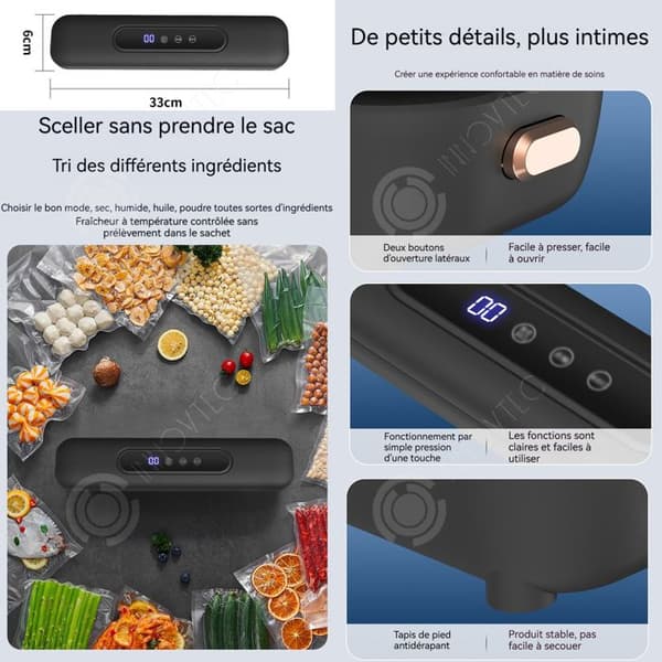 INN Tätningsmaskin 220v 62kpa sug 33x7,5x6cm 50Hz LCD pekskärm vattentät våt och torr användning mini termisk sealer
