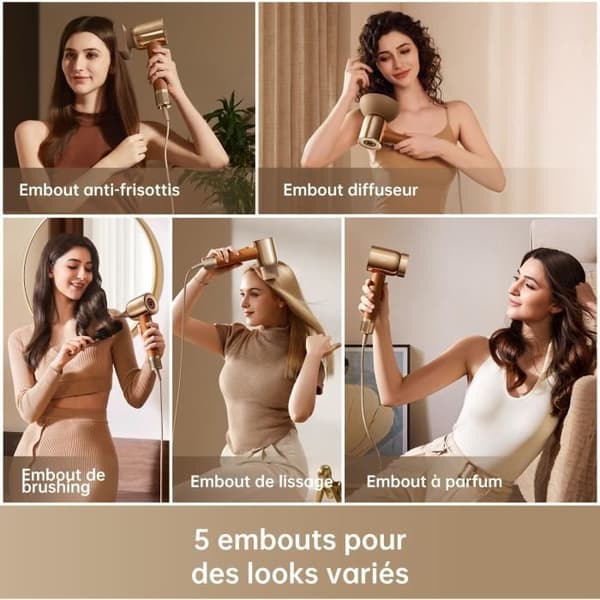 Höghastighetsfön - DREAME - Hair Miracle - Med 5 tips för professionell föning - Lågt ljud - 1600W