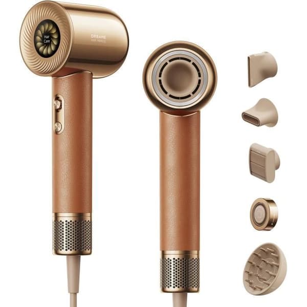 Höghastighetsfön - DREAME - Hair Miracle - Med 5 tips för professionell föning - Lågt ljud - 1600W Guld