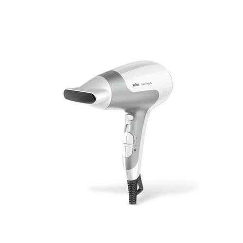 BRAUN SATIN HAIR 5 HD 580 hårtork - Silver, Vit - 2500 W - 2 temperaturer - 2 hastigheter - Luftjonisator