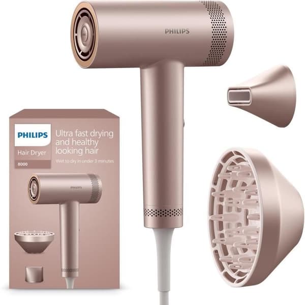 Hårfön - PHILIPS - Serie 8000 - 1400W - ThermoShield Advanced - Roséguld