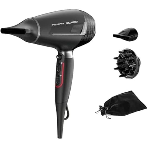 ROWENTA x KARL LAGERFELD hårtork | K/Pro Stylist | 2200W Pro AC-motor | Joniskt boostersystem Svart, Krom