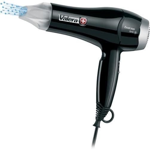 VALERA Excel 2000 jonisk hårtork - 2000W - 2 hastigheter - 6 temperaturer - Koncentratorspets Svart, Silver