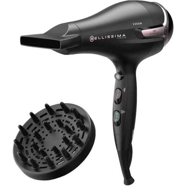 Hårtork - Bellissima - Ionic S9 2300W - För rakt och vågigt hår - 2 hastigheter 3 temperaturer - Koncentrator Svart