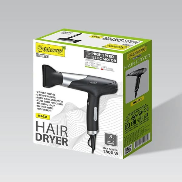 Hårtørrer Feel Maestro MR-231 Sort Sølvfarvet 1800 W