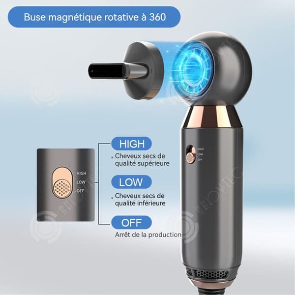 INN Hårtork 800W 2 hastigheter Portabel magnetisk roterande munstycke 360 grader Snabbtorkande hårtork i en del kropp