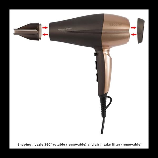 Hårtork - ProfiCare - PC-HT 3010 - Brun / Brons - 2200W - 3 Temperaturer - 2 Hastigheter