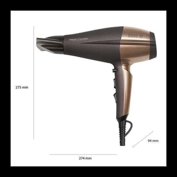 Hårtork - ProfiCare - PC-HT 3010 - Brun / Brons - 2200W - 3 Temperaturer - 2 Hastigheter