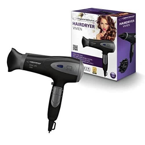 Hårtork - ESPERANZA - ebh005 K - 2200 W - Ionteknologi - Diffuser - Svart