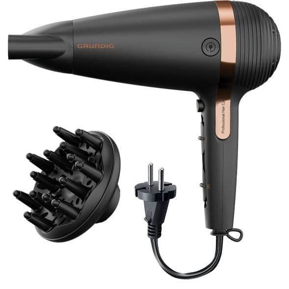 GRUNDIG HD7081 - Infällbar hårfön med sladd - 2100W - Jonisk funktion - Kallluftknapp - 2 hastigheter - 3 temperaturer