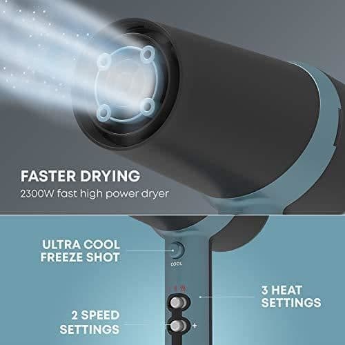 Revamp PROGLOSS™ 3800 Quadri-Ionic Hårtork | Lätt, bärbar, med koncentrator och volumisatorspets, Infu DR-3800-E