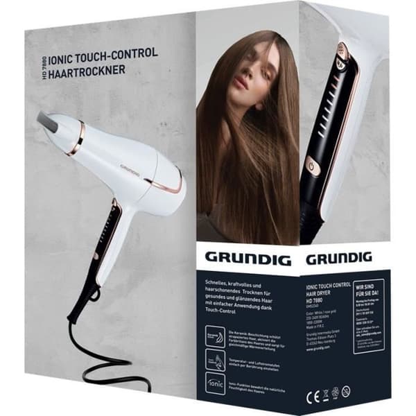 GRUNDIG HD7880 - Hårtork med touchkontroller - 2200 W - 7 hastigheter - 8 temperaturer