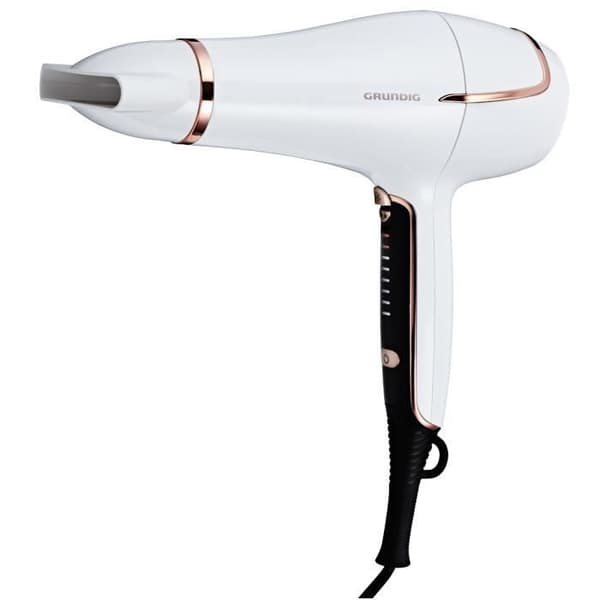 GRUNDIG HD7880 - Hårtork med touchkontroller - 2200 W - 7 hastigheter - 8 temperaturer Rose Gold, Vit