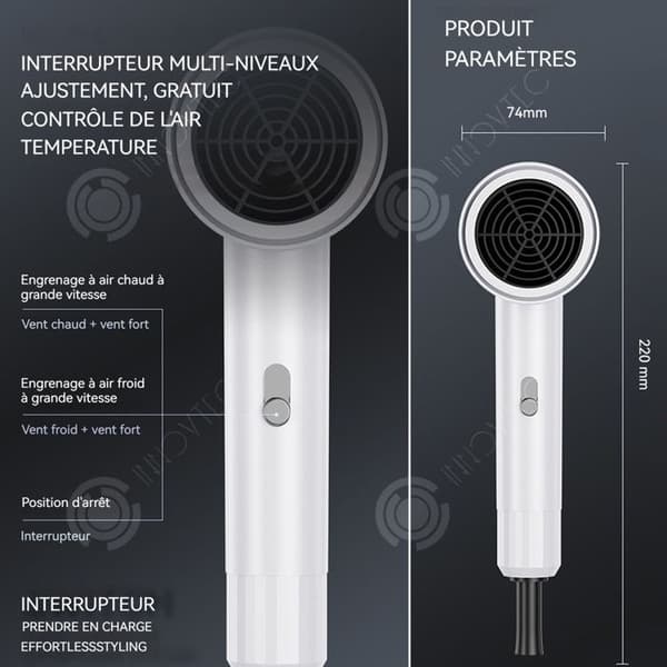 INN Hårtork 800W 3 hastigheter, 2 temperaturinställningar, intelligent konstant temperaturkontroll, Vit Hårtork