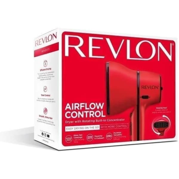 Hårtork - REVLON - LUFTFLÖDESREGLERING - RVDR5320E - Permanent diffusor justerbar 90° - 2000W Röd