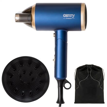 Camry | Hårtork | CR 2268 | 1800 W | Antal temperaturinställningar: 2 | Jonisk funktion | Diffusormunstycke | Blå/Guld