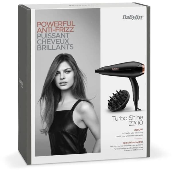 BaByliss D570DE - Turbo shine 2200W hårtork - Jonisk funktion - 3 temperaturer / 2 hastigheter - Turmalin-keramik