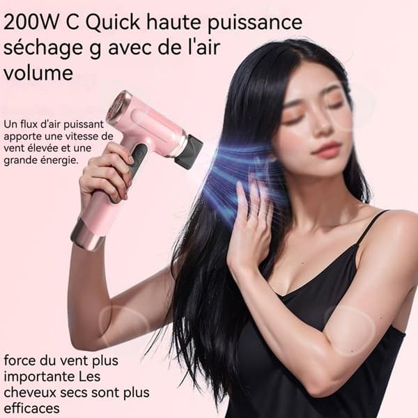 C Sèche-hairblås rosa uppladdningsbar 200w 300 000 varv/min professionell med LED digitaldisplay bärbar hårblås för resa