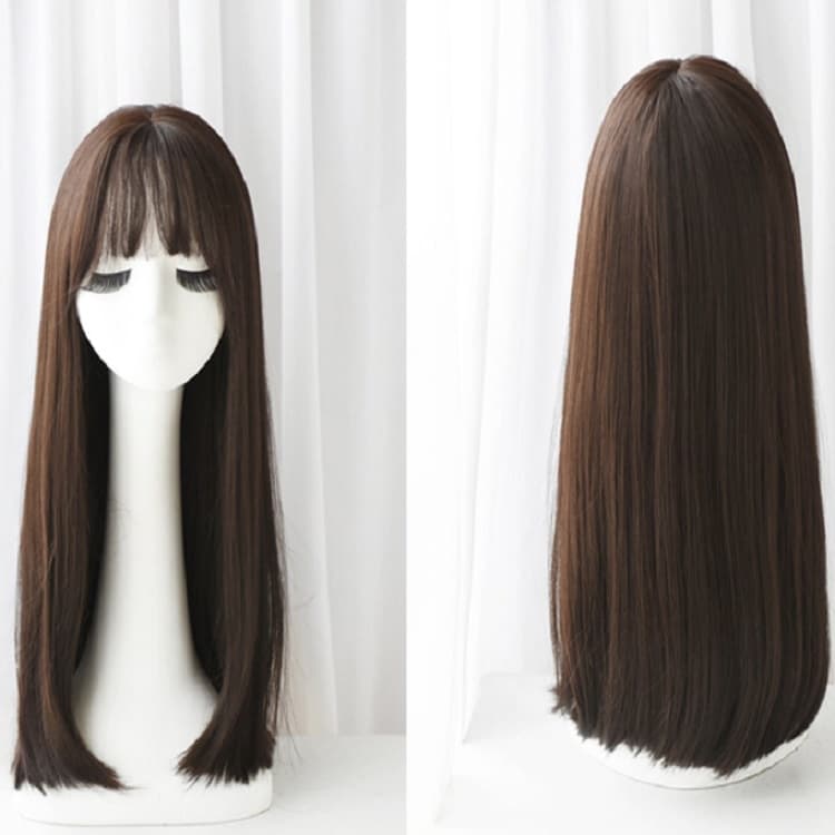 Peruukki / Pitkät hiukset 67cm - Ruskean musta