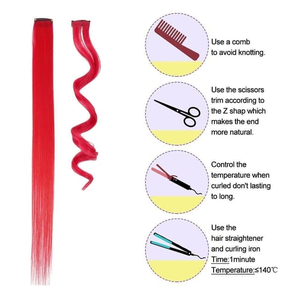 4-Pak - Clip-on Farvet Hair Extensions / Striber - 56 cm
