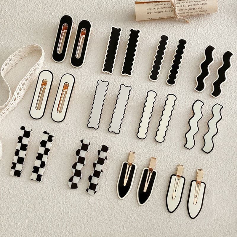 2/4/6pcs/set Women Elegant Black White Checkerboard Geometric Hairpins Sweet Side Hair Clips Barrettes Fashion Hair Accessories