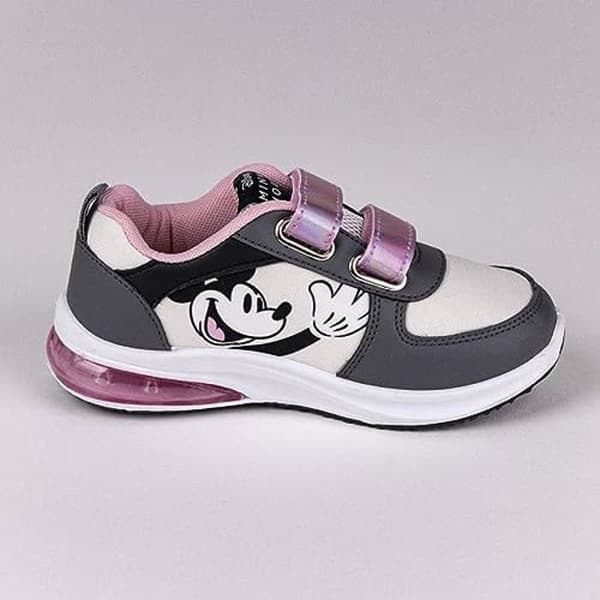 Sportskor - DISNEY - Minnie Mouse - Vit, rosa och grå - Kardborrestängning - Lysen sula