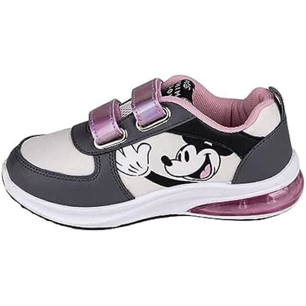 Sportskor - DISNEY - Minnie Mouse - Vit, rosa och grå - Kardborrestängning - Lysen sula