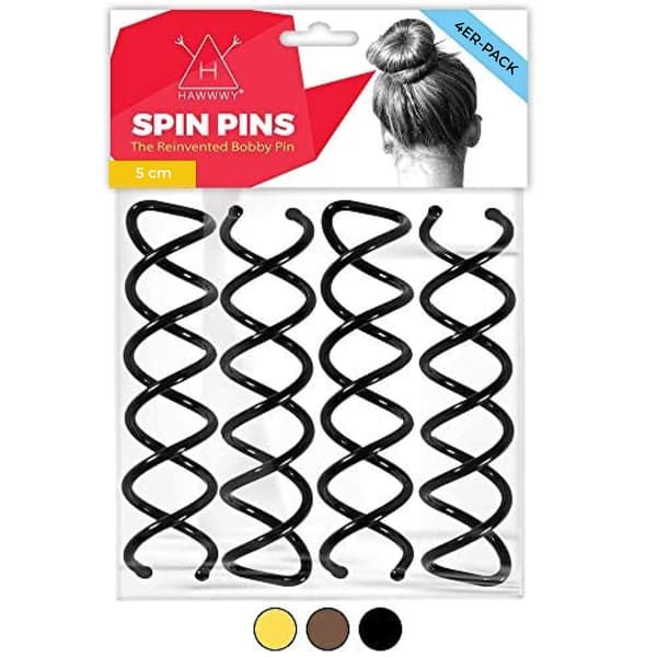 Hawwwy Spiral Spin Pins - 4 Pack Premium Black Spin Pins | Helppo ja nopea naarmuuntumaton metalliseos nuttura Hiusneulat pullille Naisten Lapset |