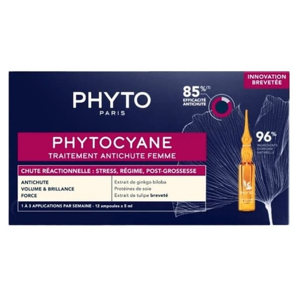 Phyto Phytocyane Behandling Mot Håravfall Kvinna - Reaktiv Håravfall - 12 Ampuller X 5 ml
