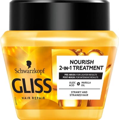 GLISS Oil Nutritive fodre 2-i-1 Behandling nærende hår maske 300ml anstrengt og udtørret
