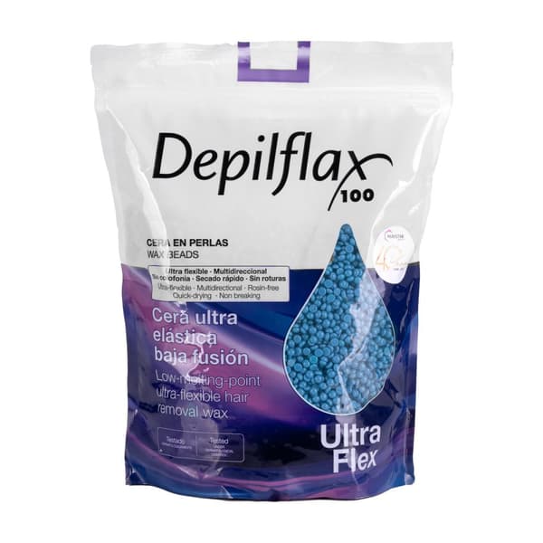 Depilflax 100 fleksibel hårfjerningsvoks med lavt smeltepunkt perle Ultraflex blå 1000g