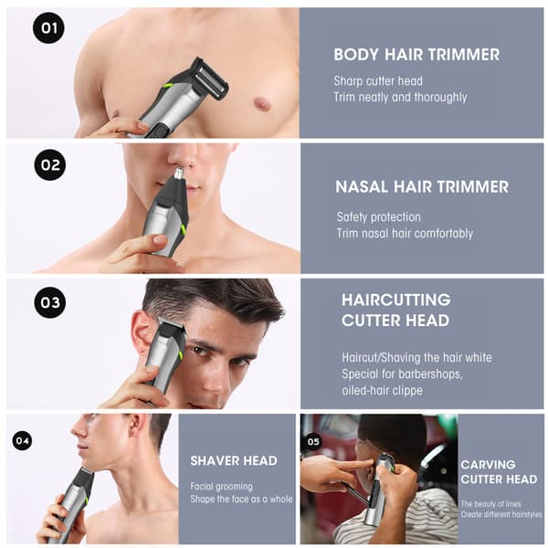 INF 5-i-1 Grooming Kit för Män med EVA Förvaringsfodral