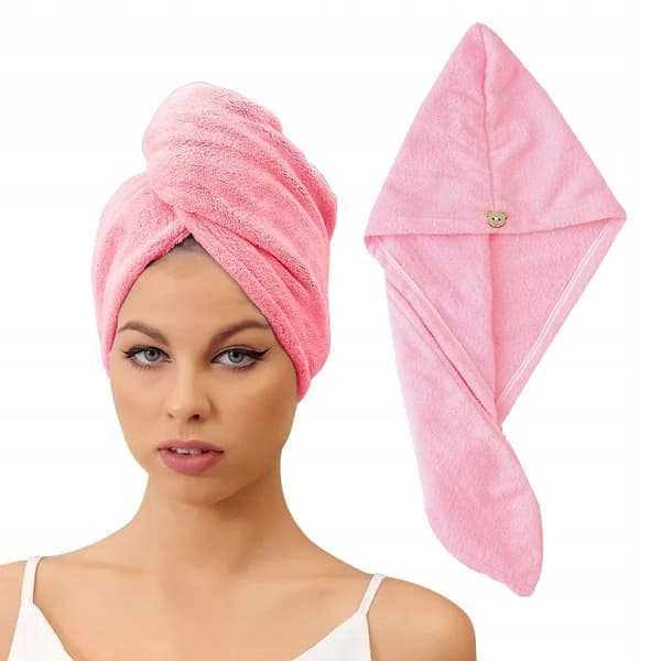 HÅRTORKANDE HÅRHÅRDUK Huvudmössa BJÖRNKLÄMMA Mikrofiber Rosa