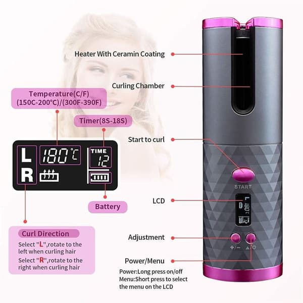 Automatisk Locktång / Hårkrullare Hair Curler uppladdningsbar