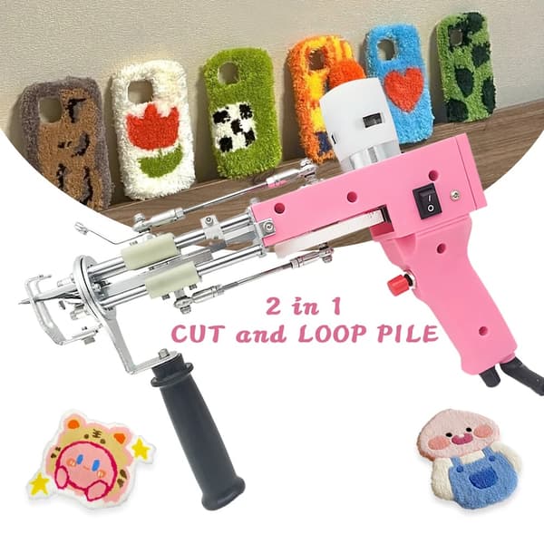 Tufting Gun Startpakke, 2 i 1 Klippet Pile & Løkke Pile, Justerbar Hastighed, Justerbar Pilehøjde,blå 2 i 1
