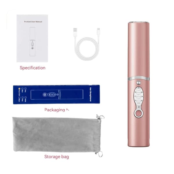 Bärbar Hårplattare och Locktång, 5000 mAh Batteri, Snabb Uppvärmning,Roséguld